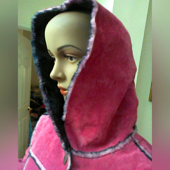 VINTAGE Newport News Pink Leather Suede Jacket W/ Faux Fur (CRAZY GORGEOUS) XL - Picture 16 of 16